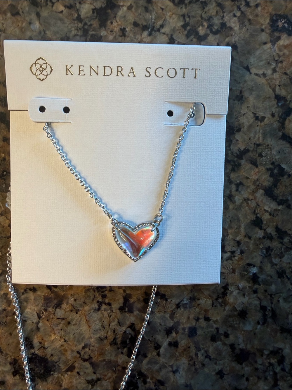 Kendra Scott Silver Heart Necklace with Iridescent Pink Stone